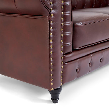 Faux Leather Chesterfield Sofa Suite - Brown-Bargainia.com