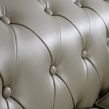 Faux Leather Chesterfield Sofa Suite - Grey-Bargainia.com