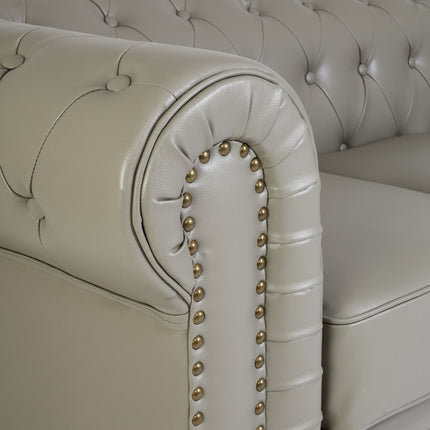 Faux Leather Chesterfield Sofa Suite - Grey-Bargainia.com