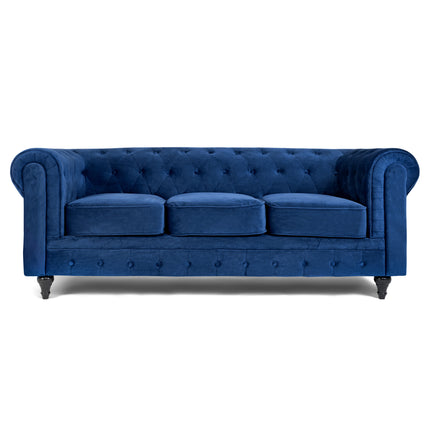 Velvet Chesterfield Sofa Suite - Blue-Bargainia.com