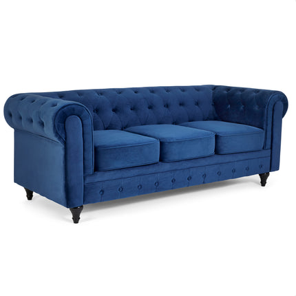 Velvet Chesterfield Sofa Suite - Blue-Bargainia.com