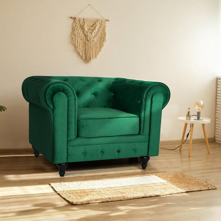 Velvet Chesterfield Sofa Suite - Jade Green-Bargainia.com
