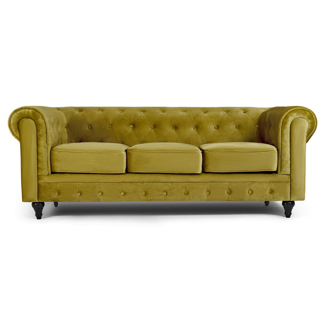 Velvet Chesterfield Sofa Suite - Gold-Bargainia.com