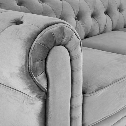 Velvet Chesterfield Sofa Suite - Grey-Bargainia.com