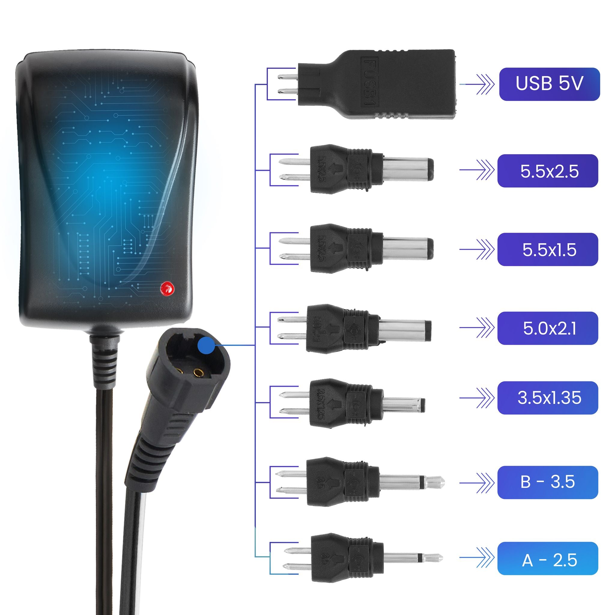 Universal Strømforsyning, 3-12V, USB, 1A