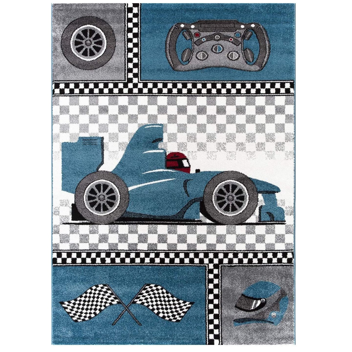 Racing Car Rug Blue - Kids Rugs Rug Masters