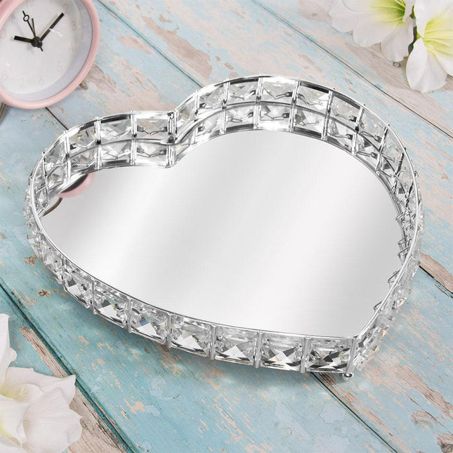 Medium Silver Crystal Heart Tray - 26 x 26 x 4cm-5010792469065-Bargainia.com