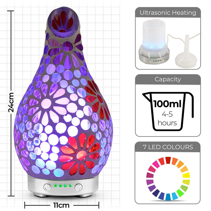 Desire Pink Flower Mosaic Colour Changing Aroma Humidifier-5010792474939-Bargainia.com