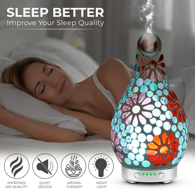 Desire Pink Flower Mosaic Colour Changing Aroma Humidifier-5010792474939-Bargainia.com