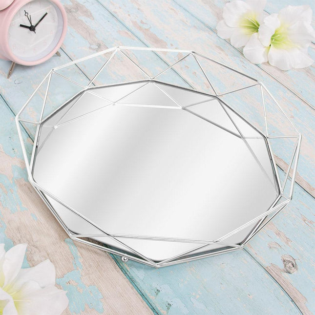 Decorative Geometric Mirror Tray - Silver - 31cm x 30cm x 5cm-5010792478166-Bargainia.com