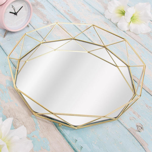 Decorative Geometric Mirror Tray - Gold - 31cm x 30cm x 5cm-5010792478197-Bargainia.com
