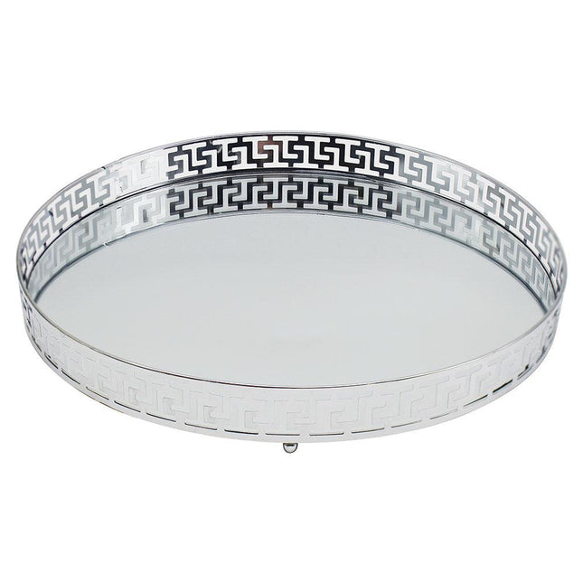 Large Round Silver Mirrored Tray - 31 x 31 x 3cm-5010792487908-Bargainia.com