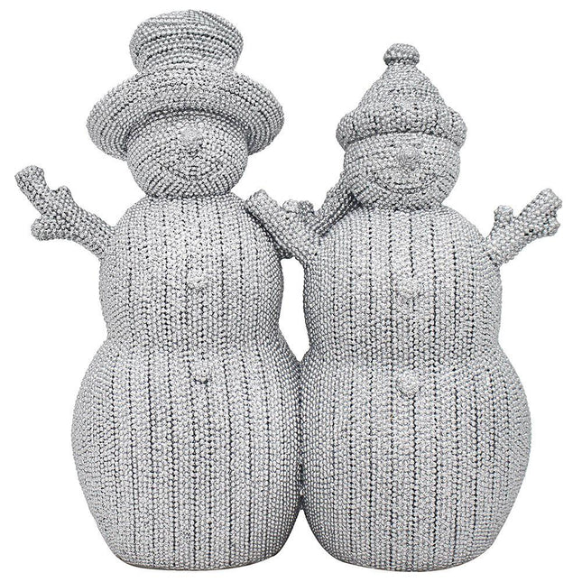 Snowman Couple - Silver Diamante - 8 inches-5010792524801-Bargainia.com