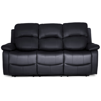 Black Bonded Leather Recliner Sofa Suite-5056150262626-Bargainia.com