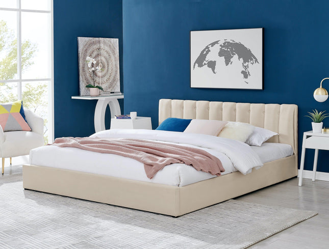 Plush Ottoman Storage Bed Frame | Cream Velvet | bargainia.com-Bargainia.com