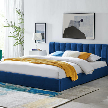 Plush Ottoman Storage Bed Frame | Blue Velvet | bargainia.com-Bargainia.com