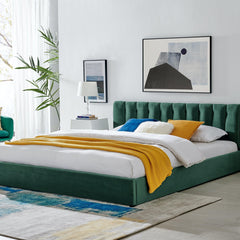 Plush Ottoman Storage Bed Frame | Green Velvet | bargainia.com-Bargainia.com