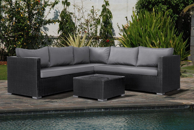 8 Seater Rattan Garden Corner Sofa Lounge Set | Black | bargainia-Bargainia.com