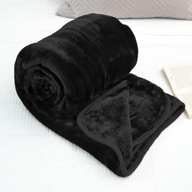 Soft Faux Mink Throw - 150 x 200cm - Black-Bargainia.com