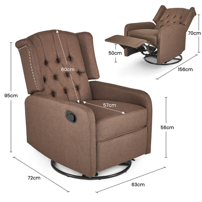 Brown Fabric Recliner Chair with Measurements