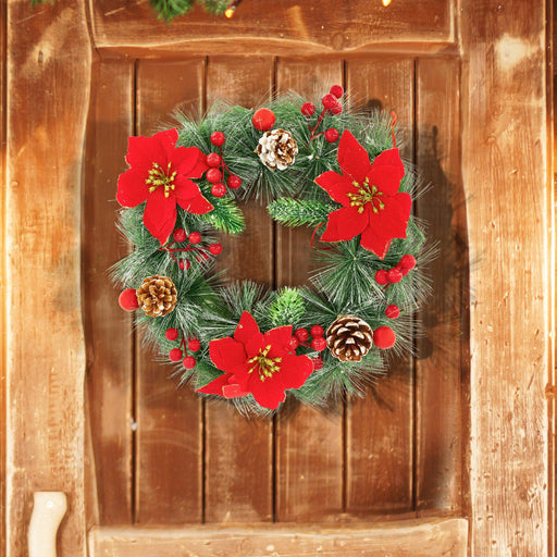Pre-decorated Poinsettia Wreath - 30cm-Bargainia.com