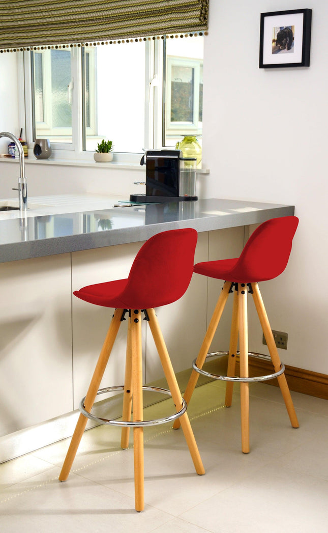 Scandi Style Adjustable Kitchen Bar Stools | Red | Set Of 2-5056150252801-Bargainia.com