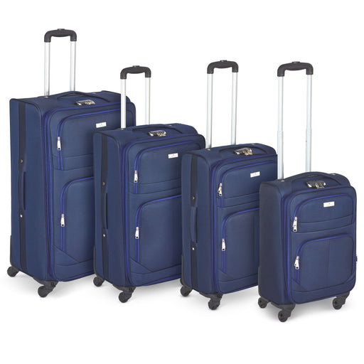 Lightweight 4 Wheel 800D Soft Case 4Pc Suitcase Luggage Set - Navy-5056536103277-Bargainia.com