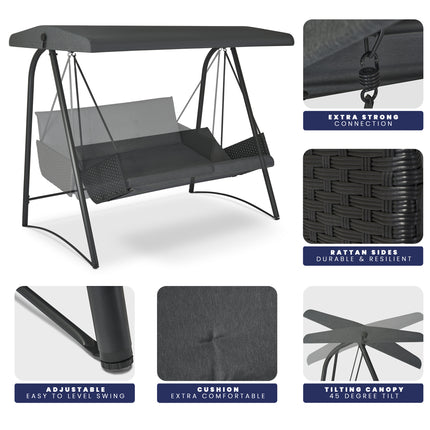 Hollywood Outdoor Canopy Swing Bench - Anthracite - 7'x6'-4057984010897-Bargainia.com