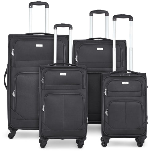 Lightweight 4 Wheel 800D Soft Case 4Pc Suitcase Luggage Set - Black-5056536103253-Bargainia.com