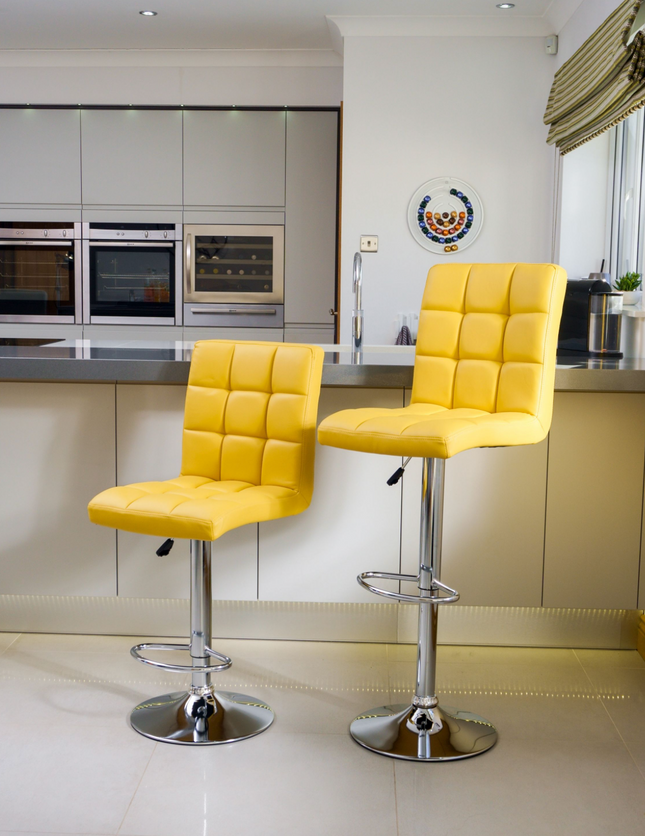 Adjustable Faux Leather Bar Stools | Set Of 2 | Mustard | bargainia.com-Bargainia.com