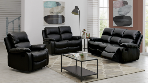 Faux Leather Recliner Sofa Suite | Black | bargainia.com-Bargainia.com