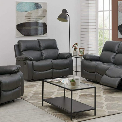 Faux Leather Recliner Sofa Suite | Charcoal Grey | bargainia.com-Bargainia.com