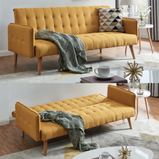 Mario Click Clack 3 Seater Double Sofa Bed - Mustard Bargainia