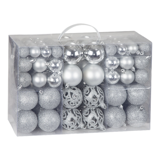 Shatterproof Christmas Baubles | Silver | Pack of 100-Bargainia.com