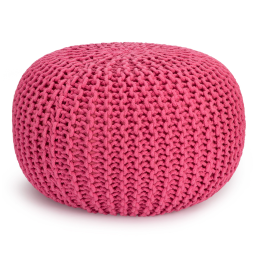 Handmade Knitted Pouffe Footstool | 60cm | Pink | bargainia.com-Bargainia.com