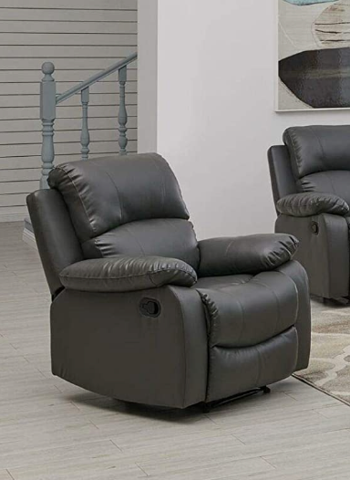 Charcoal Grey Bonded Leather Recliner Sofa Suite-Bargainia.com