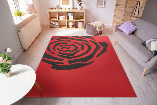 Red & Black Rose Pattern Rug - Texas-Bargainia.com