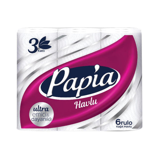 Papia 3ply Kitchen Paper Towel Rolls - Pack of 6-8690536011094-Bargainia.com