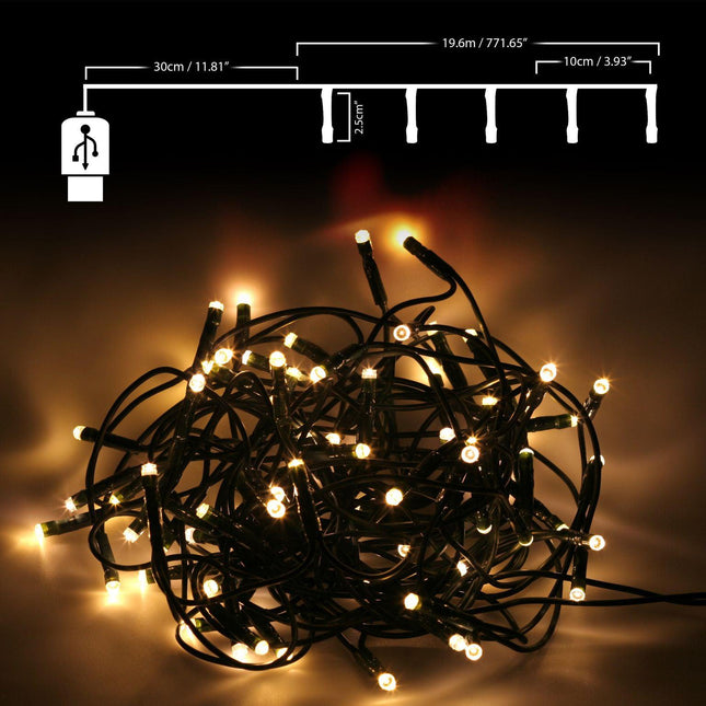 Battery Operated String Lights - 200 LED Bulbs - Warm White-5056150236474-Bargainia.com