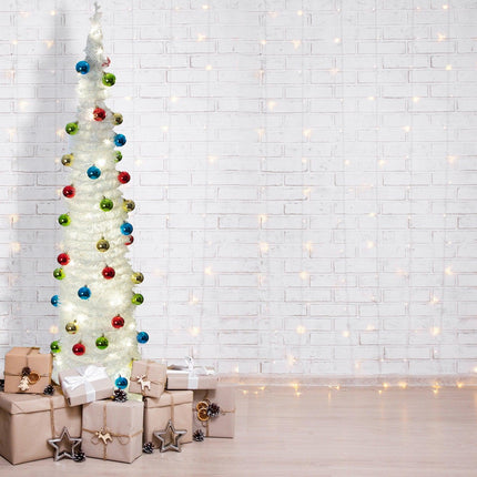 6ft Pop Up Pre-Decorated Christmas Tree With 60 LED Lights - Assorted Colours-Bargainia.com