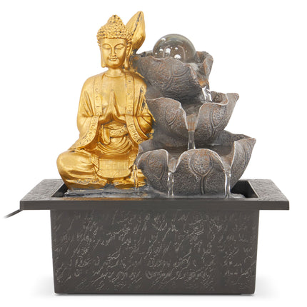 Buddha indoor tabletop water feature white background