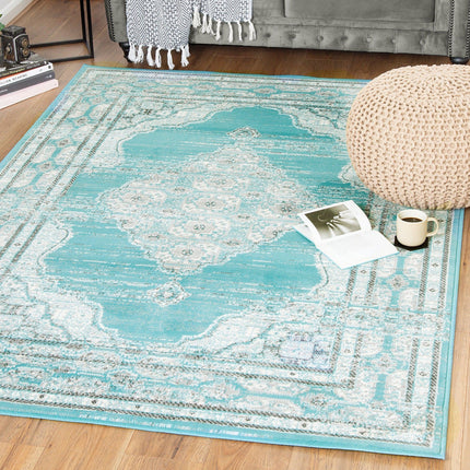 Blue Contemporary Faded Oriental Kashan Rug