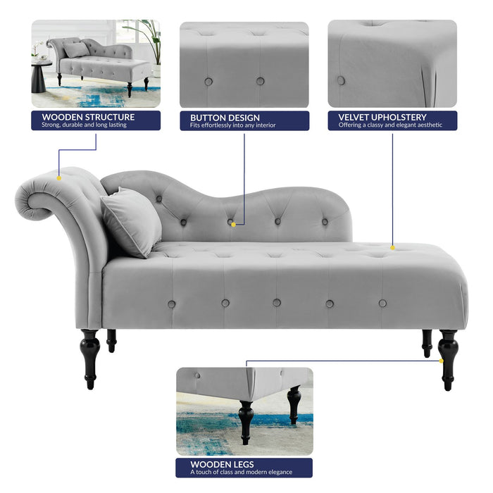 Chaise Velvet Lounge Sofa with Wooden Legs - Light Grey-5056536103178-Bargainia.com