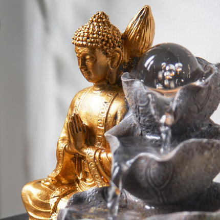 Buddha indoor tabletop water feature LED orb