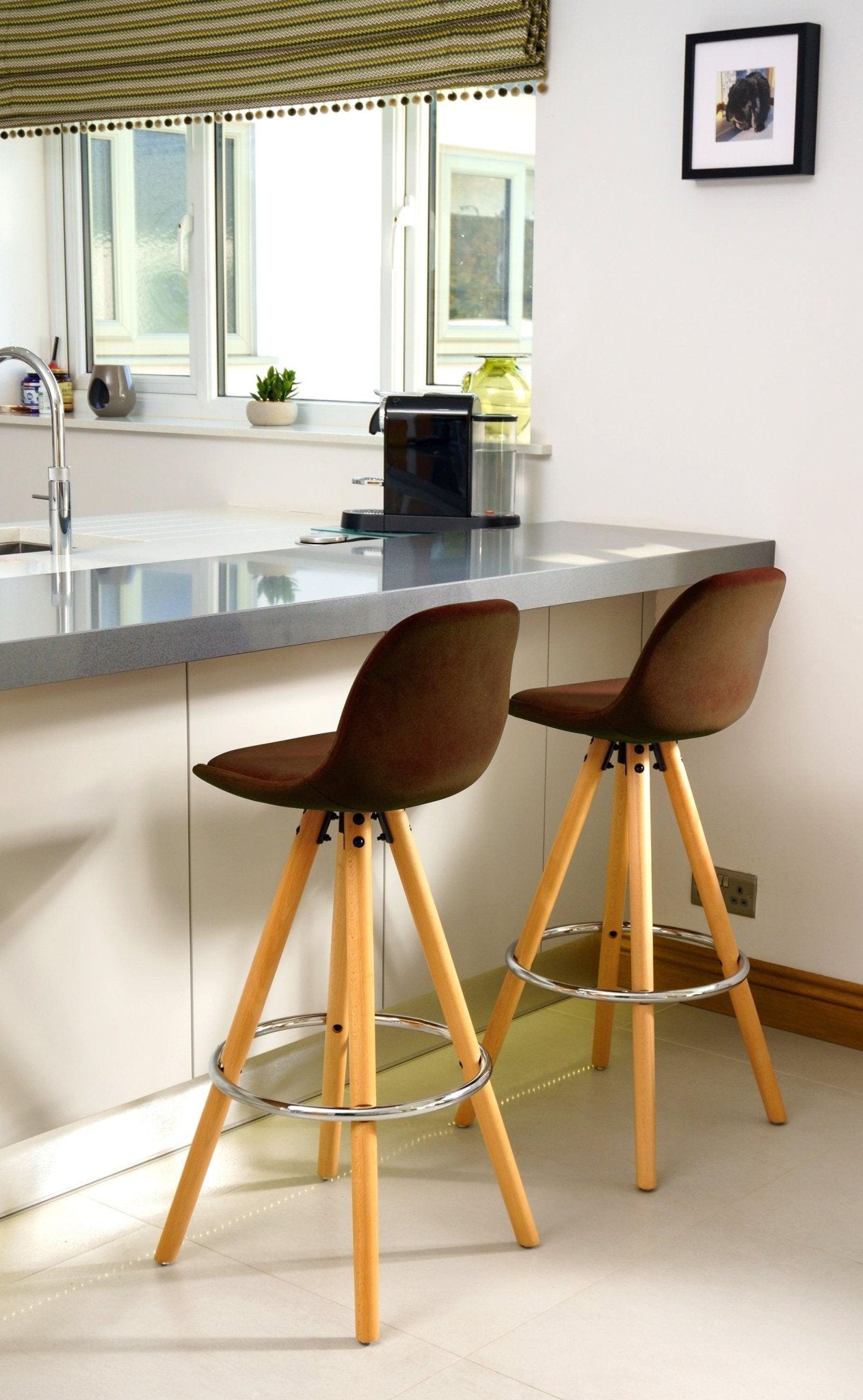 Barcelona Bar Stools Matte Velvet - Chocolate Brown - Bargainia.com - 