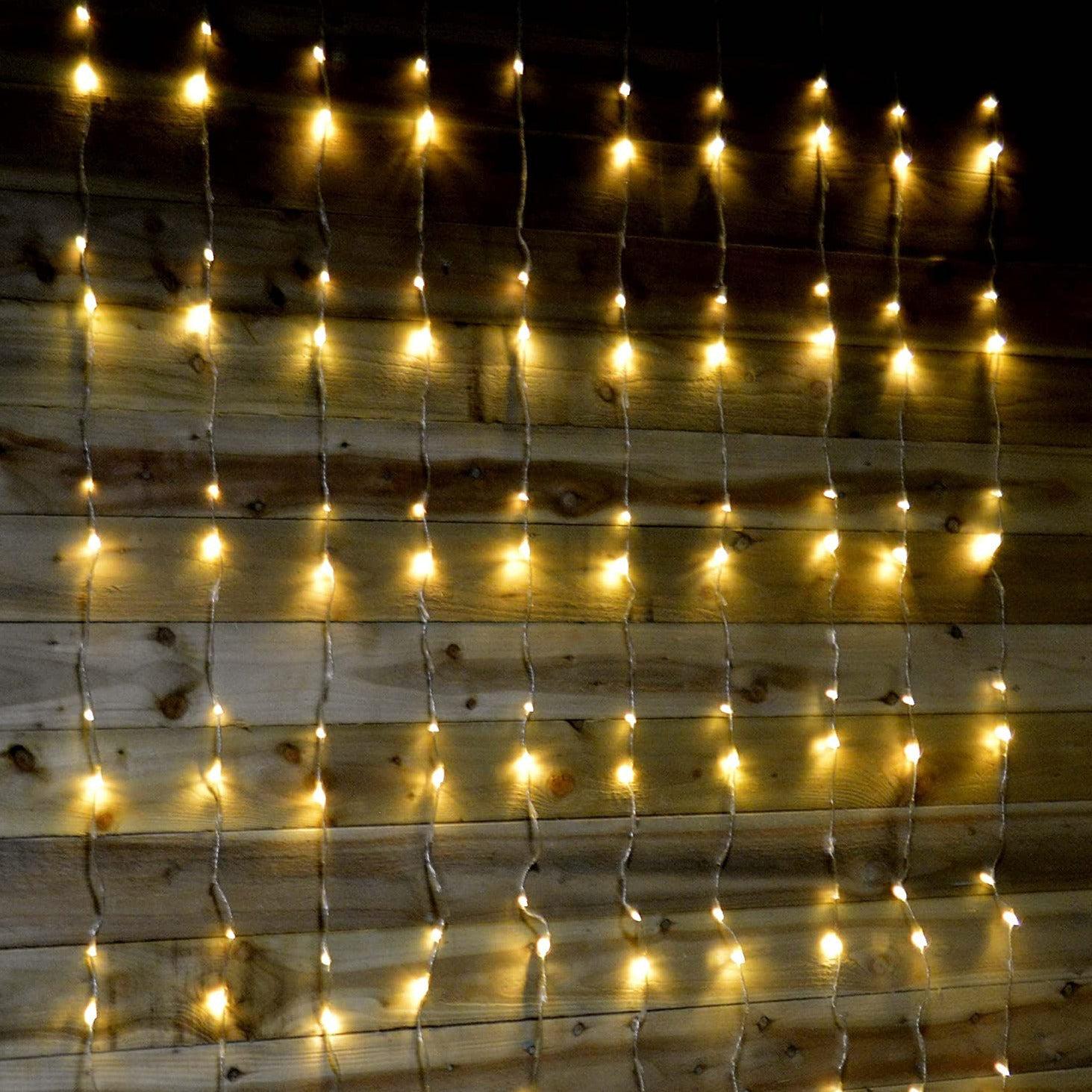 Battery Operated 8 Function LED Window Curtain Lights with Green Cable (160 Lights - 2M x 1M) - Warm White Lights Lighting Bargainia