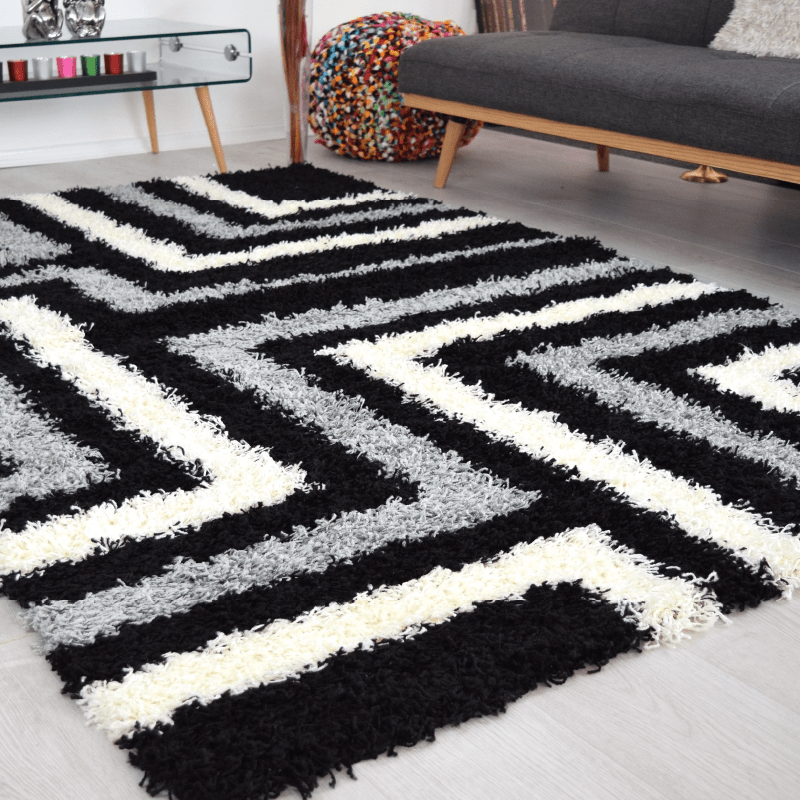 Black Tides Striped Shaggy Rug - California - Bargainia.com - 
