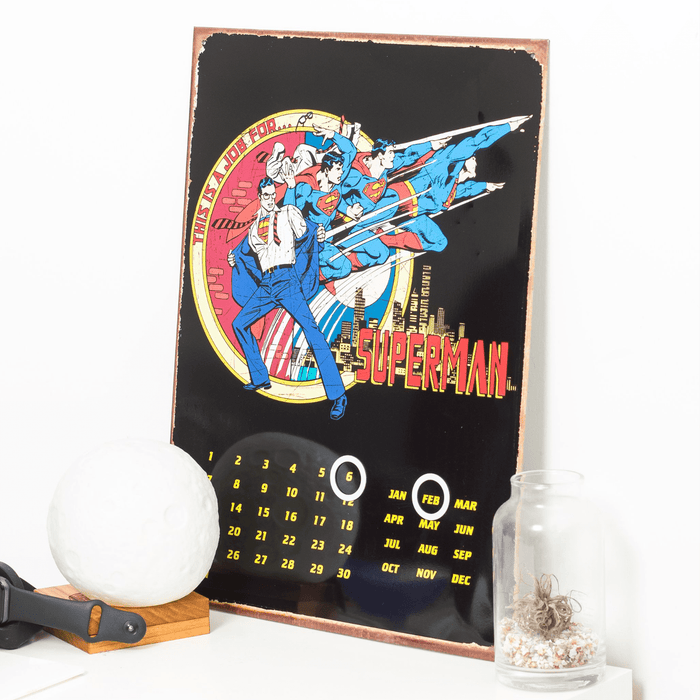Black Vintage Superman Metal Calendar - 30 x 41cm only5pounds-com