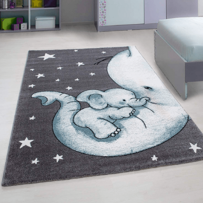 Blue Baby Elephant and Stars Rug - Kids - Bargainia.com - 