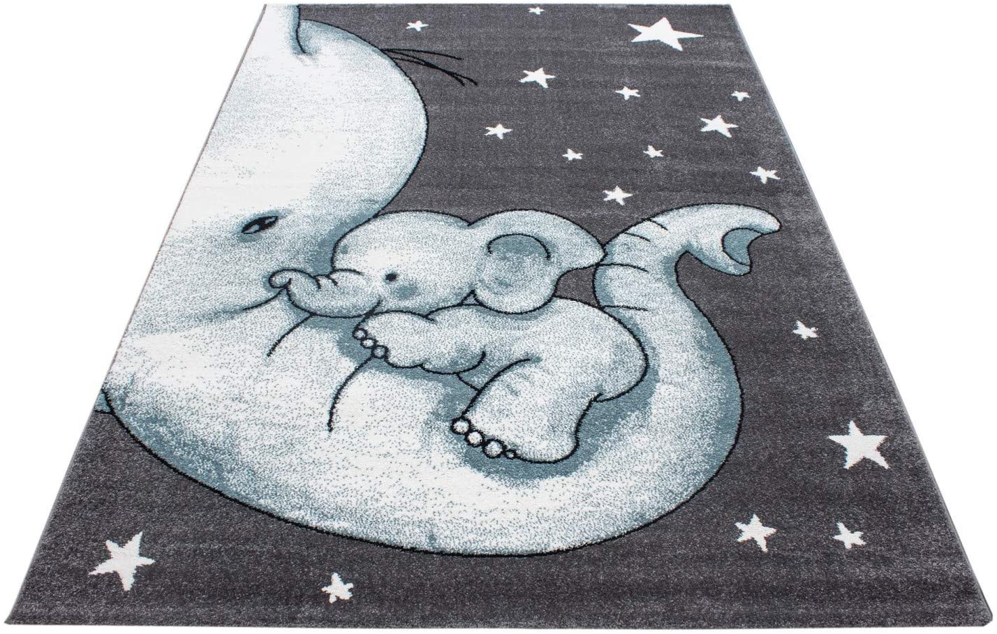 Blue Baby Elephant and Stars Rug - Kids Rugs Rug Masters